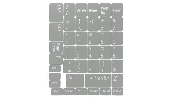 N48 Keyboard Stickers - Light Gray Background - Medium Set - 12.5mm x 10.5mm