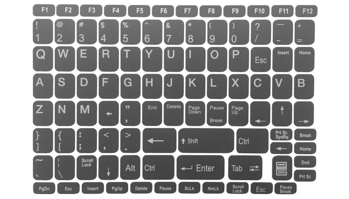 N50 Keyboard Stickers - dark gray background - large set - 12.5mm x 10.5mm